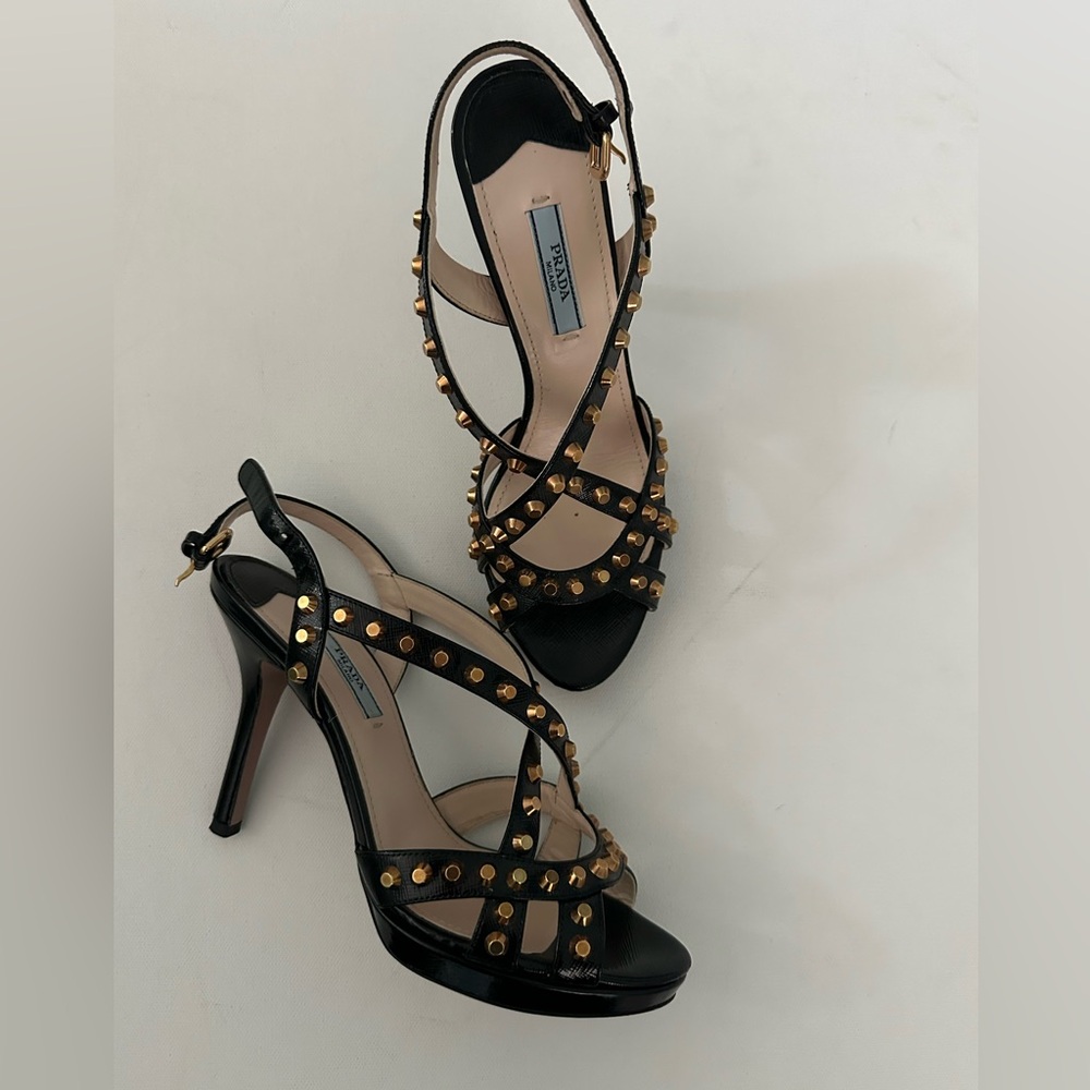 Prada Elegant Black and Gold Studded Women's Heels size 38